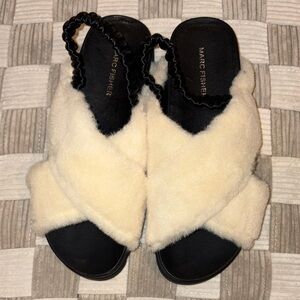 Marc Fisher Women's Cream Fuzzy Slippers